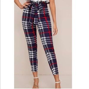 Womens cropped navy & red front tie pants …